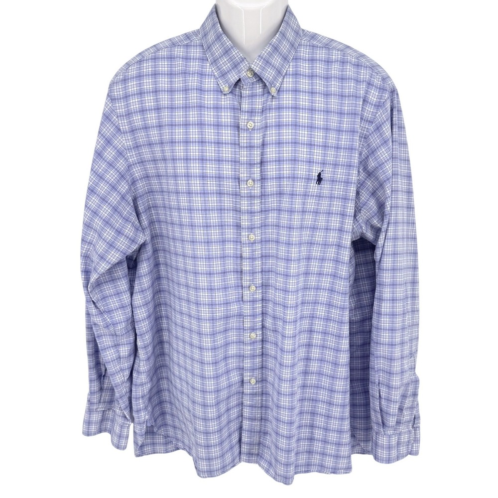 Ralph Lauren Plaid Button Down Shirt Mens XXL Blue White Long Sleeve Cotton Logo - Picture 3 of 14